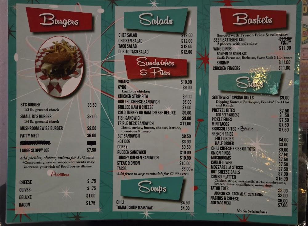 BJ'S Bar Menu